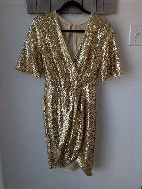 TFNC Gold Sequin Wrap Mini Dress